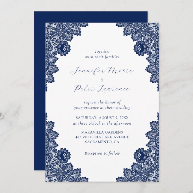 Elegante invitación a la boda de la Marina Azul (Anverso / Reverso)