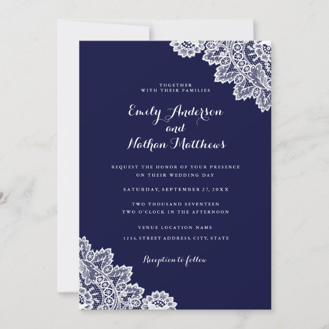 Elegante invitación a la boda de la Marina Azul (Anverso)