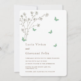 Elegante invitación a la boda de la mariposa de or