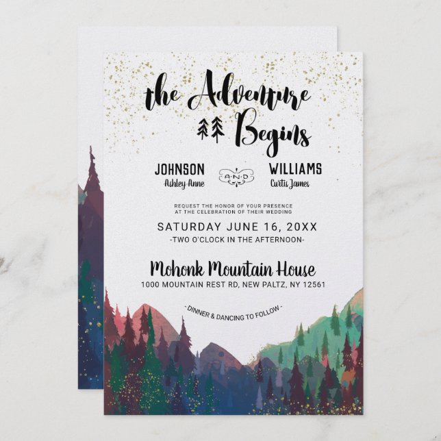 Elegante Invitación a la Boda de la Montaña de Oro (Anverso / Reverso)