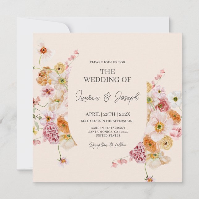 Elegante invitación a la boda de la Plaza Floral (Anverso)