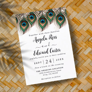 Elegante Invitación a la boda de la pluma de pavo