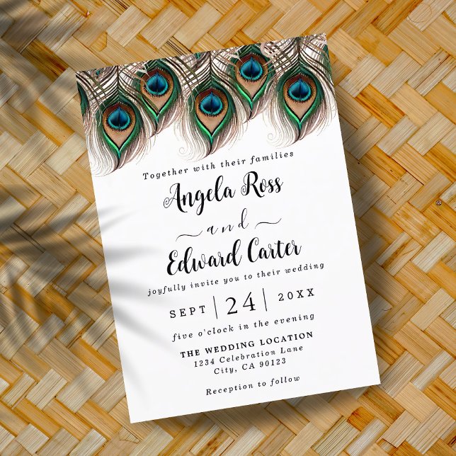 Elegante Invitación a la boda de la pluma de pavo  (Subido por el creador)