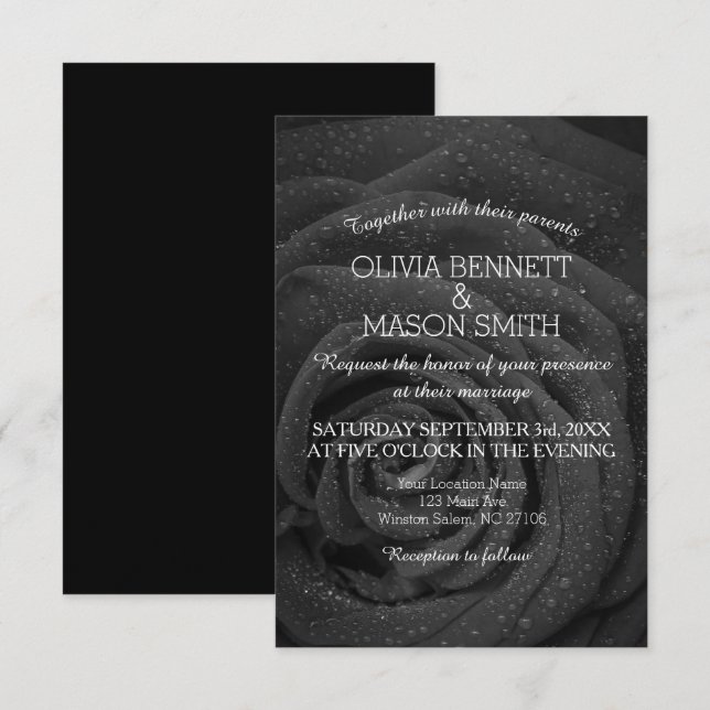 Elegante invitación a la boda de la rosa blanca y  (Anverso / Reverso)