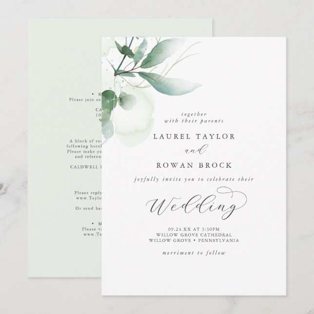 Elegante invitación a la boda de la vegetación (Anverso / Reverso)