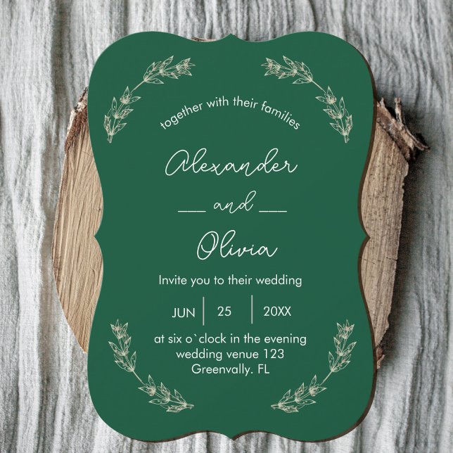 Elegante invitación a la boda de la vegetación | T (Elegant Greenery Wedding Invitation | Script Font #zazzlemadev #green emerald #Decemberinvitation)