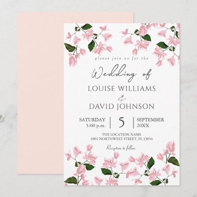 Elegante invitación a la boda de las flores de Bou (Anverso / Reverso)
