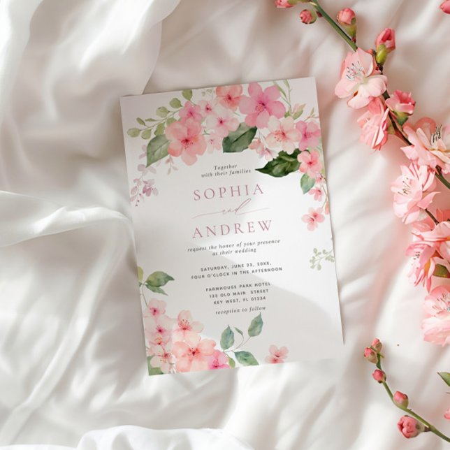 Elegante Invitación a la boda de las flores rosada (Subido por el creador)