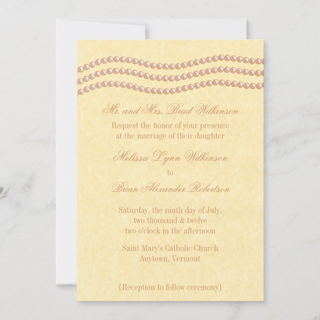 Elegante invitación a la boda de las perlas, champ (Anverso)