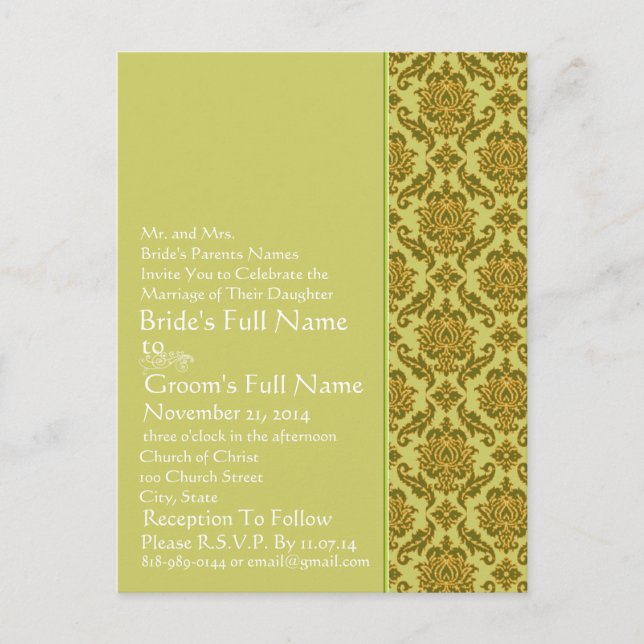 Elegante Invitación a la boda de lima y damasco de (Anverso)