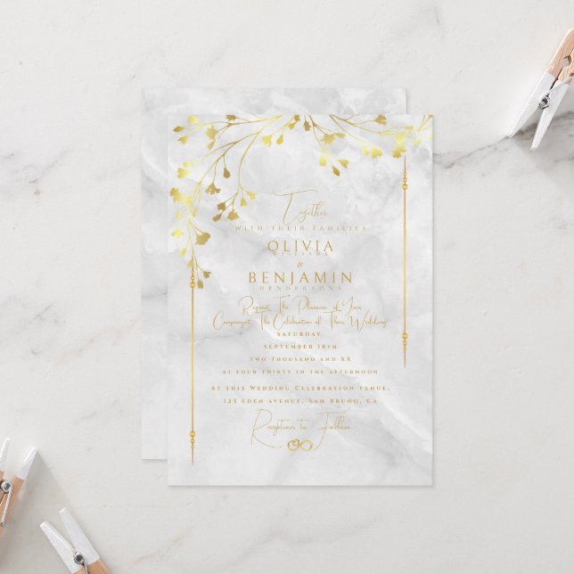 Elegante Invitación a la Boda de los Florales Dora (Anverso/Reverso In Situ)