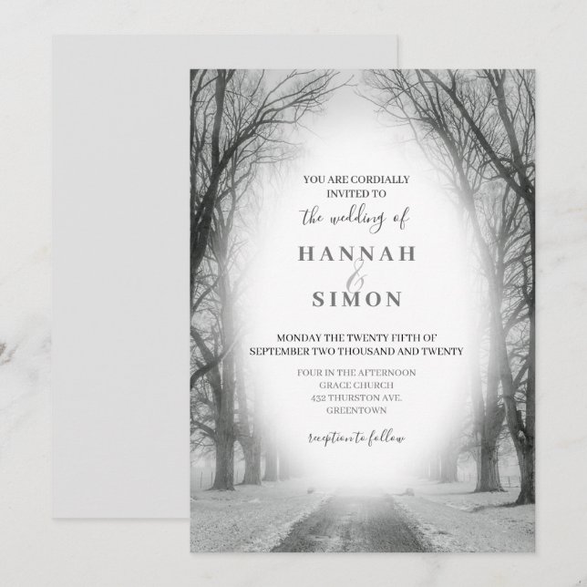 Elegante Invitación a la boda de los Pinos de Mont (Anverso / Reverso)