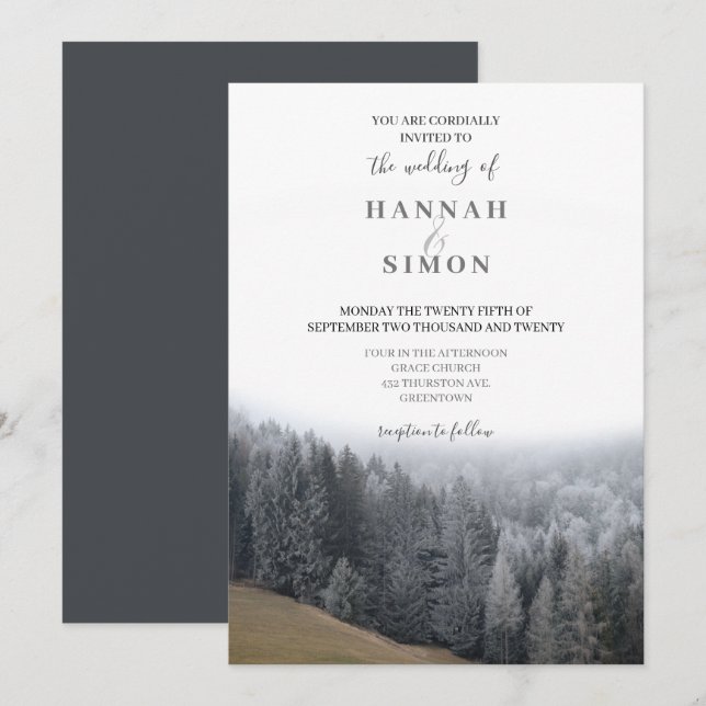 Elegante Invitación a la boda de los Pinos de Mont (Anverso / Reverso)