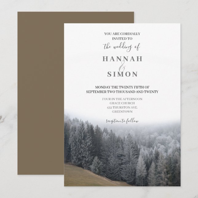 Elegante Invitación a la boda de los Pinos de Mont (Anverso / Reverso)