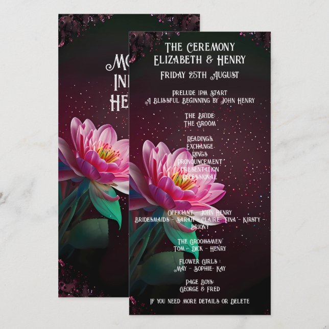 Elegante invitación a la boda de Lotus | Cósmico f (Anverso / Reverso)