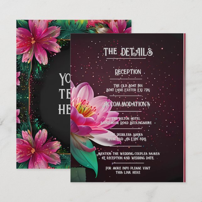 Elegante invitación a la boda de Lotus | Cósmico f (Anverso / Reverso)