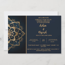 Elegante Invitación a la boda de manala dorada