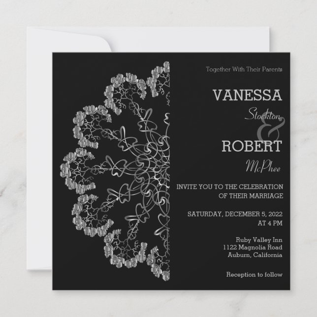 Elegante Invitación a la boda de manala floral pla (Anverso)