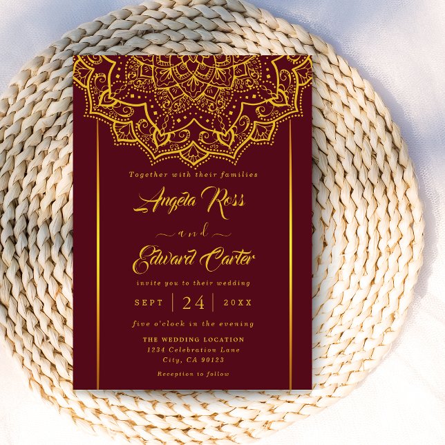 Elegante Invitación A La Boda De Mandala En Rojo Y (Subido por el creador)