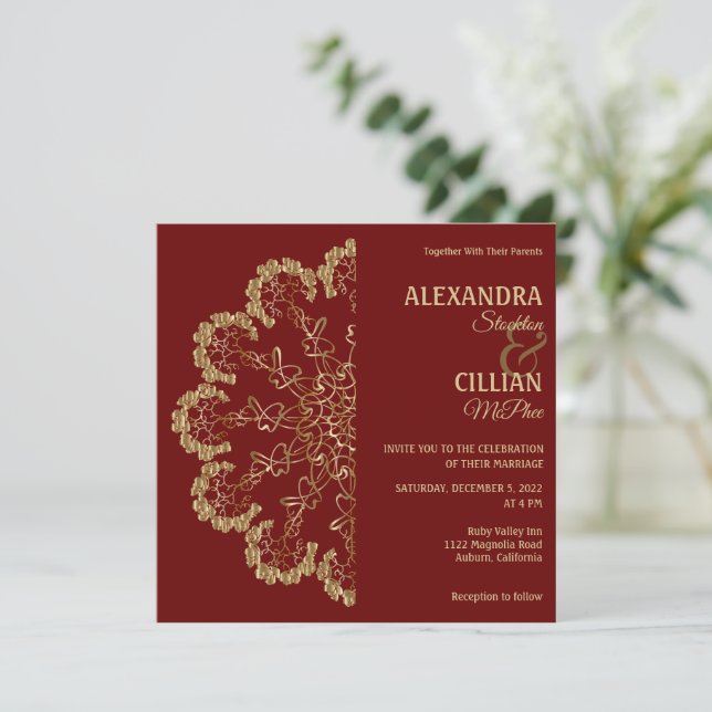 Elegante Invitación a la boda de Mandala floral (Anverso de pie)