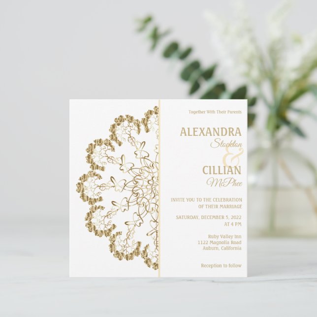 Elegante Invitación a la boda de Mandala floral (Anverso de pie)