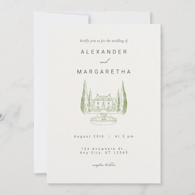 Elegante invitación a la boda de Manor (Anverso)