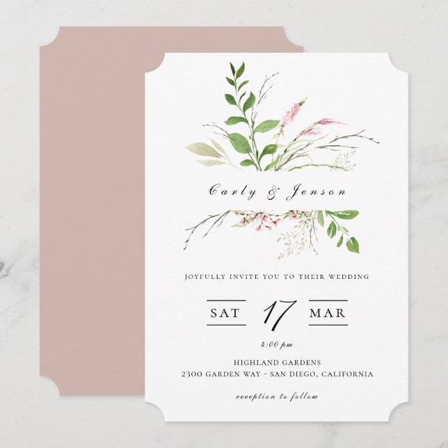 Elegante Invitación a la boda de marco de flores s (Anverso / Reverso)