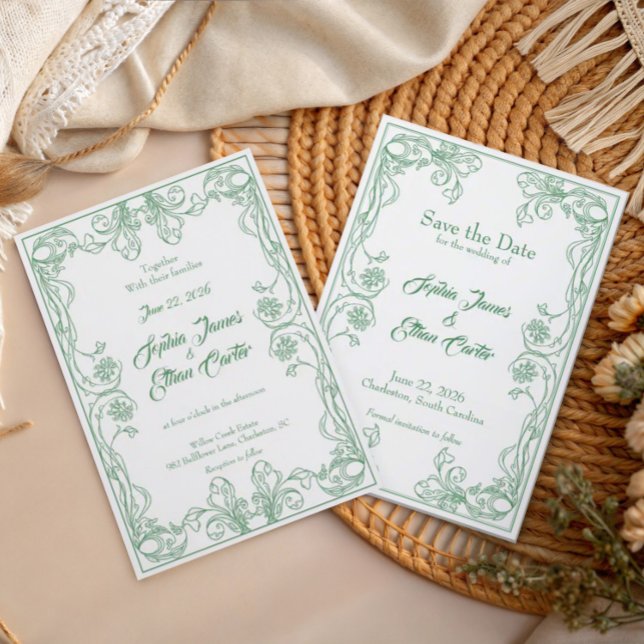 Elegante Invitación a la boda de marco vintage (Subido por el creador)