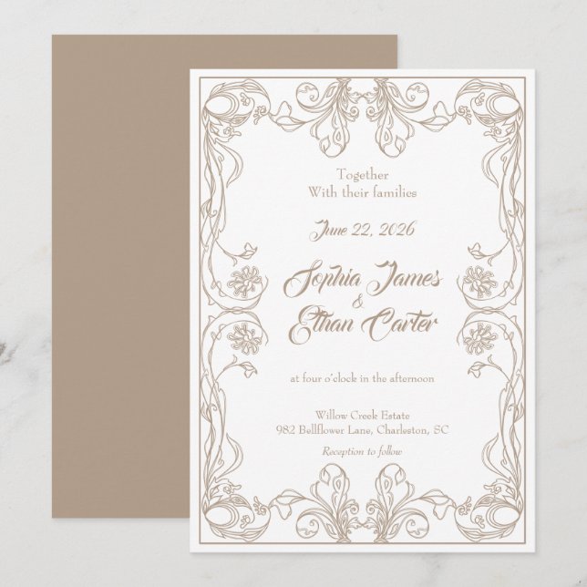 Elegante Invitación a la boda de marco vintage (Anverso / Reverso)