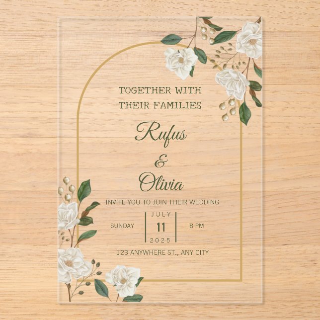 Elegante invitación a la boda de marfil-arca flora (Anverso)