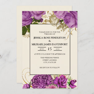 Elegante Invitación a la boda de marfil con flores