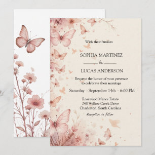 Elegante invitación a la boda de mariposa floral