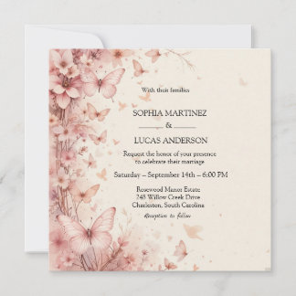 Elegante invitación a la boda de mariposa floral
