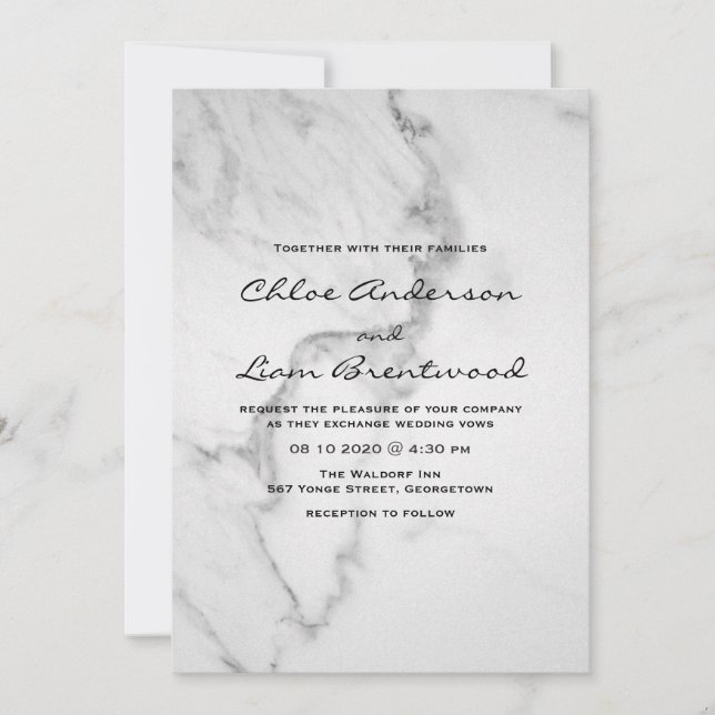 Elegante invitación a la boda de mármol (Anverso)