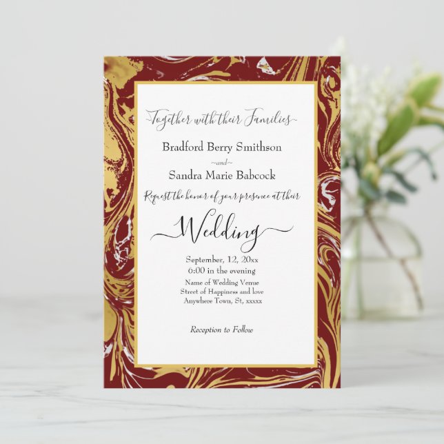Elegante invitación a la Boda de Mármol de Oro Mar (Anverso de pie)