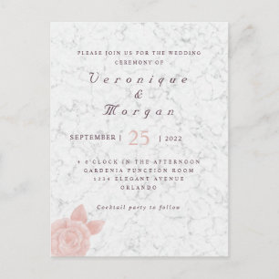 Elegante invitación a la boda de mármol rosa rosa 