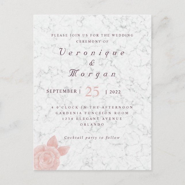 Elegante invitación a la boda de mármol rosa rosa  (Anverso)