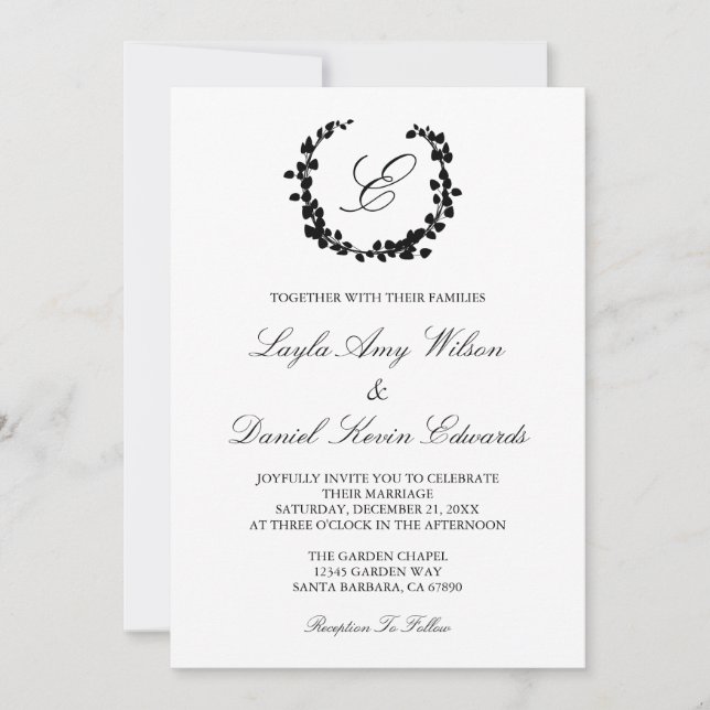 Elegante Invitación a la boda de monograma de la c (Anverso)