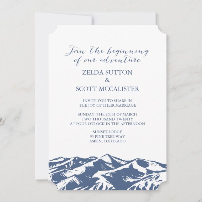 Elegante invitación a la Boda de Montaña (Anverso)