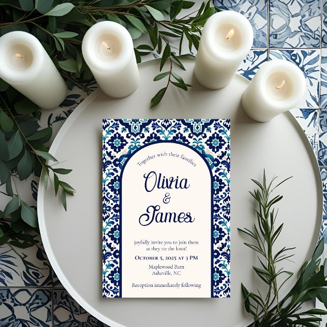 Elegante invitación a la boda de mosaico mediterrá (Subido por el creador)