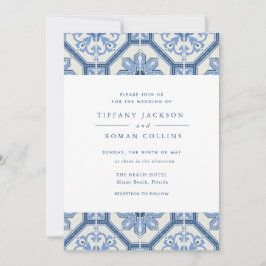 Elegante invitación a la boda de mosaicos azules e