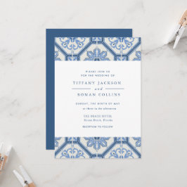Elegante invitación a la boda de mosaicos azules e