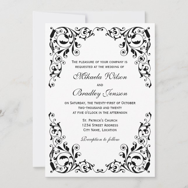 Elegante invitación a la boda de nalgas blancas y  (Anverso)