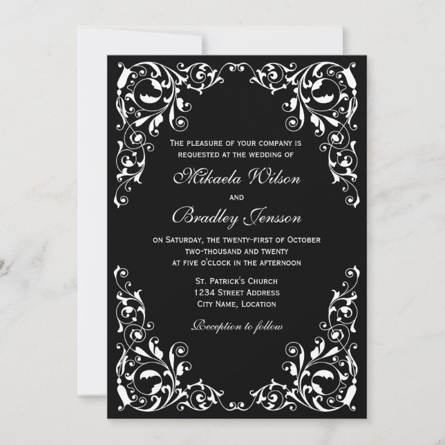 Elegante invitación a la boda de nalgas blancas y  (Anverso)