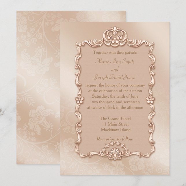 Elegante Invitación a la Boda de Oro (Anverso / Reverso)