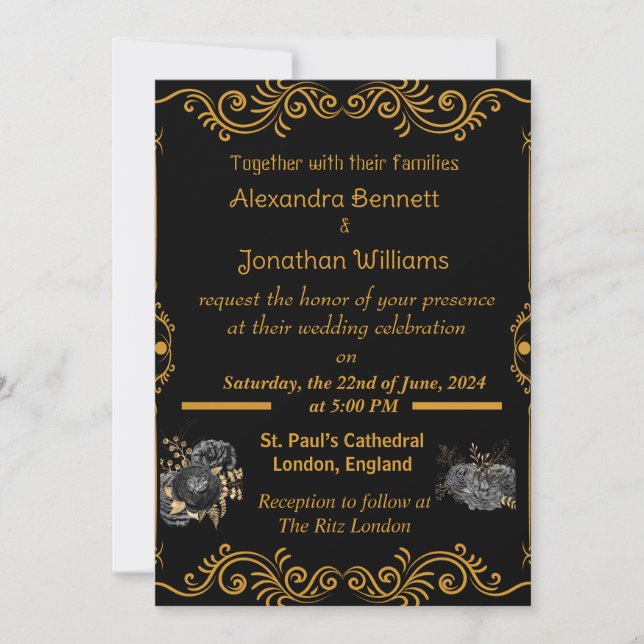 Elegante Invitación a la Boda de Oro (Anverso)