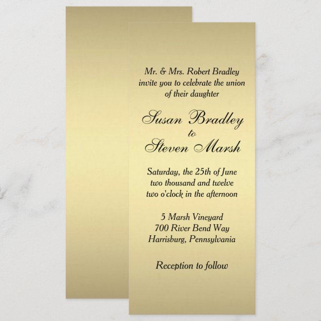 Elegante Invitación a la Boda de Oro (Anverso / Reverso)