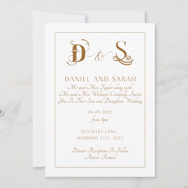 Elegante Invitación a la Boda de Oro (Anverso)