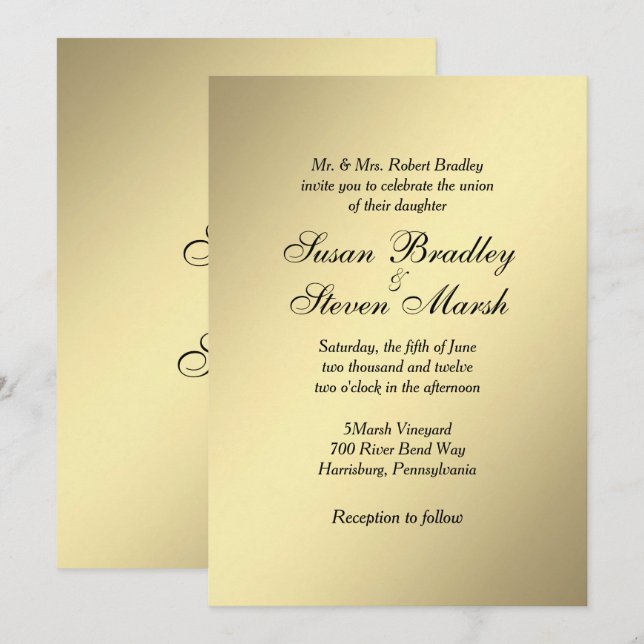 Elegante Invitación a la Boda de Oro (Anverso / Reverso)