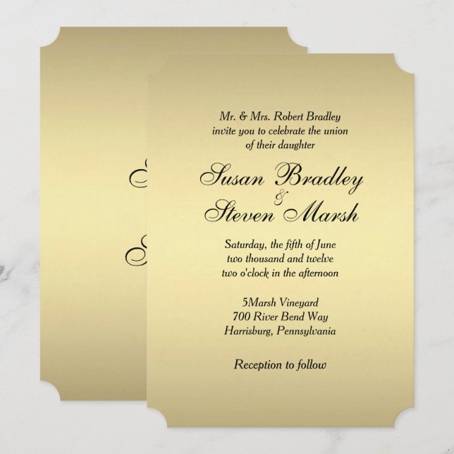 Elegante Invitación a la Boda de Oro (Anverso / Reverso)